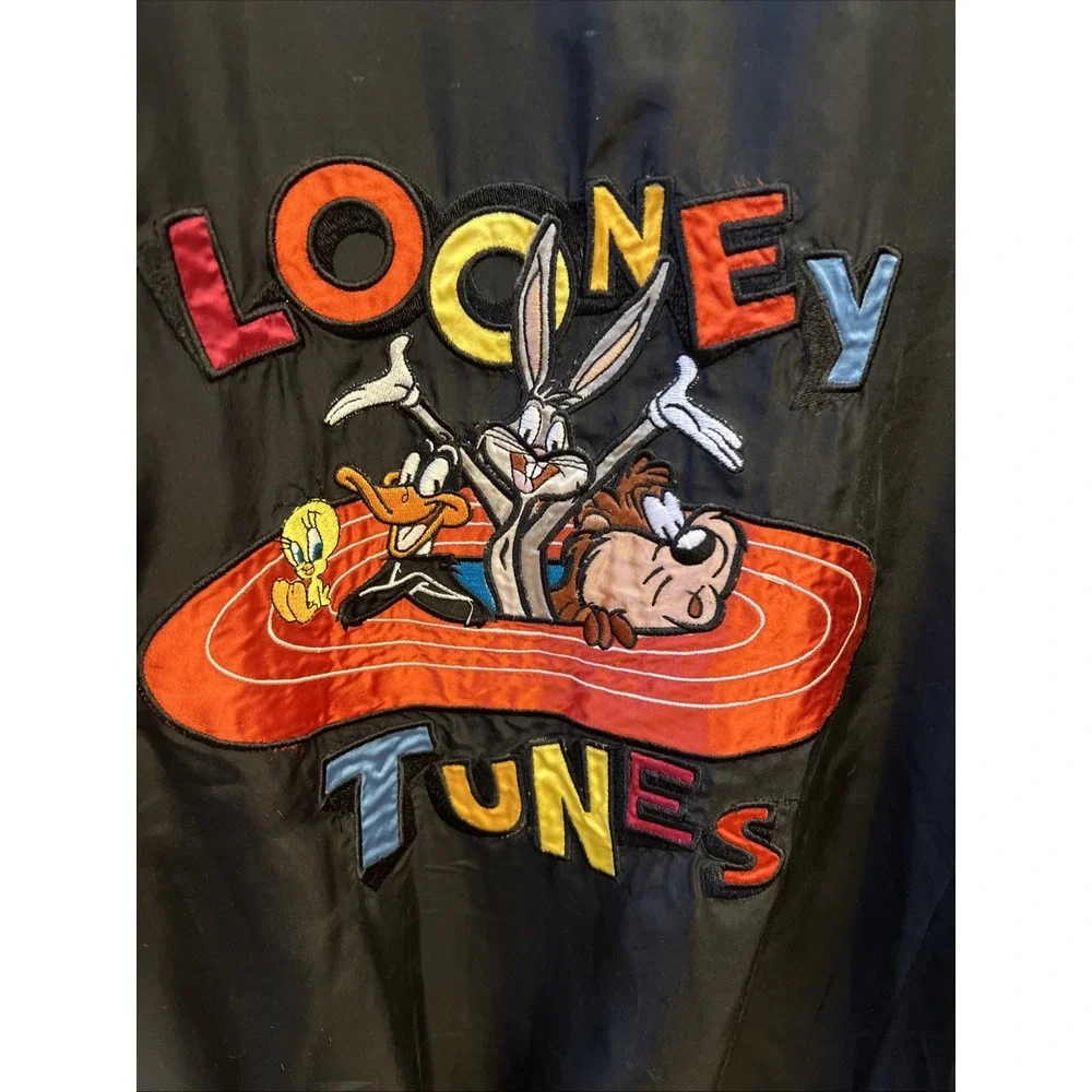 Men's Vintage 100% Silk Loony Tunes Black Lightweight Jacket Size Large 1994